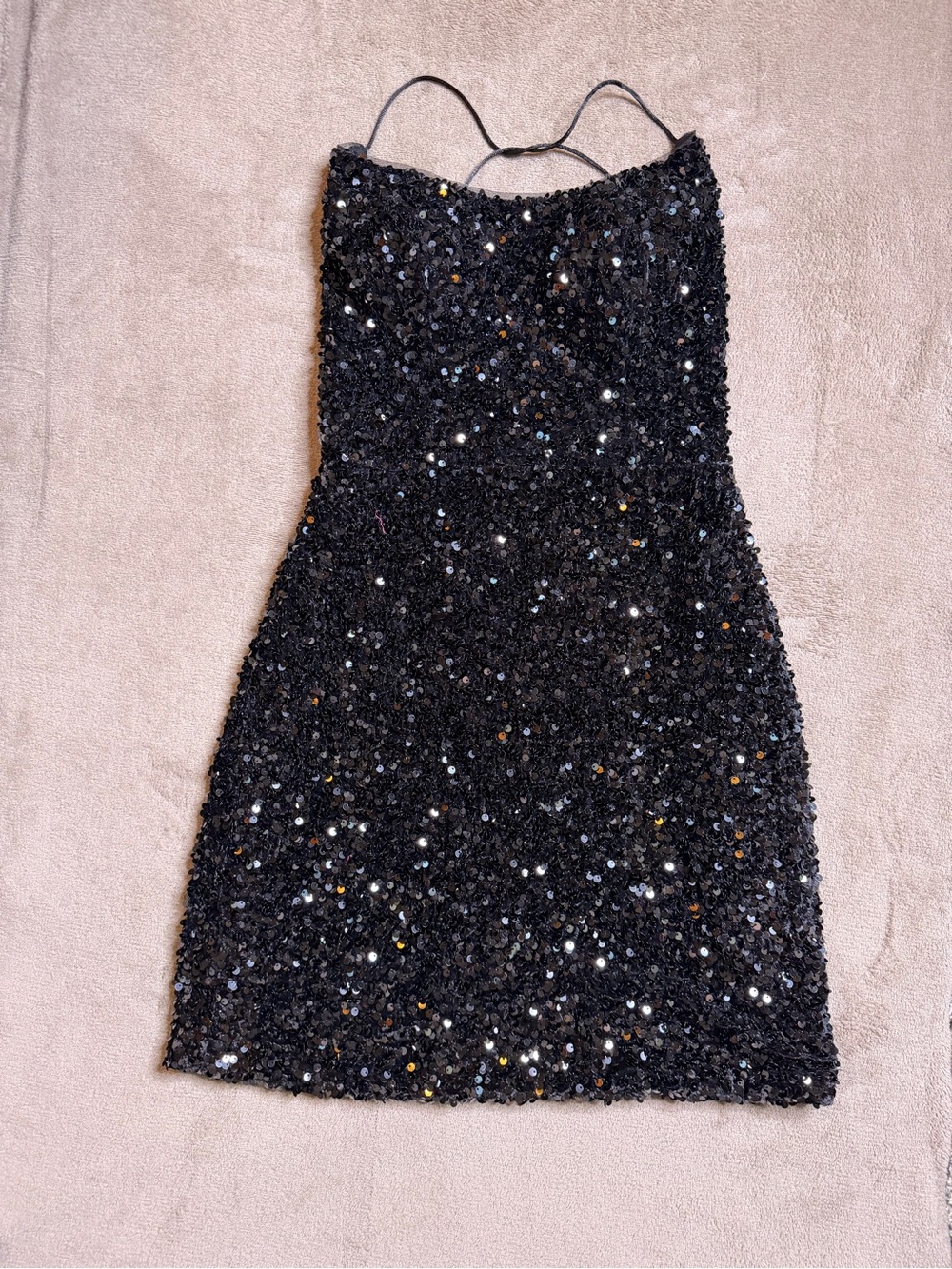 Black Sequin Mini Dress Open Back Adjustable Straps Size 2 {XS}